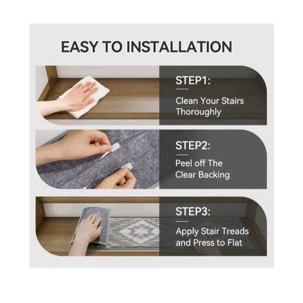15PC Stair Treads Non-slip Washable Peel And Stick For Wooden Steps Indoor...